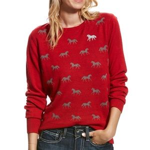 NWT ARIAT Wool Intarsia Sweater W/ Repeating Horse